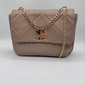 Badgley Mischka Taupe Crossbody Bag with Gold Chain